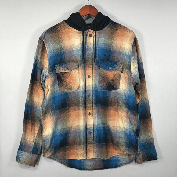 Valor Collective Shirt Men's Large Blue Plaid Hooded Flannel Long Sleeve Button - Picture 1 of 13